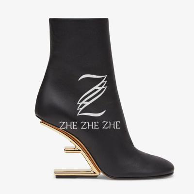 China 2022 Breathable New French Upper Class F Boots Short Tube Suede Side Zipper Shaped Luxury Short Heel Light Ankle Boots for sale