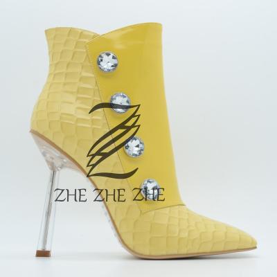 China EVERGREEN Custom Made Boots For Women Yellow Rhinestone Decorated High Heel Ankle Boots For Women for sale