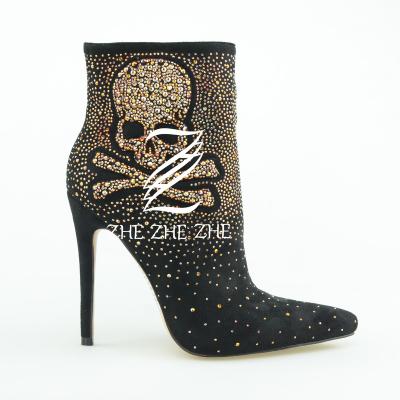 China Other hot sale women's Martin rejects high heel ankle boots rhinestone skull cyberstyle pointed stiletto ankle boots for women for sale