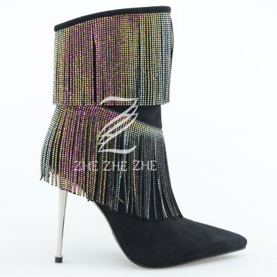 China Breathable 2022 European And American Style Women's Shoes Color ZHEZHEZHE Patchwork Tassel NC Dangle Boots For Women Ankle And Bootie PU ; CIS for sale