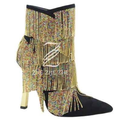 China ZHEZHEZHE Patchwork Manufacturer NC Sexy Girls Breathable High Heel Fringed Ankle Boots Chinese PU Ankle and Bootie; SIC rubber herd Z03-98 for sale