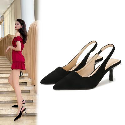 China New Lightweight Style Led Toe Low Heel Woman Quality Sandals Suede Leather Open Toe Stylish Heeled Shoe for sale