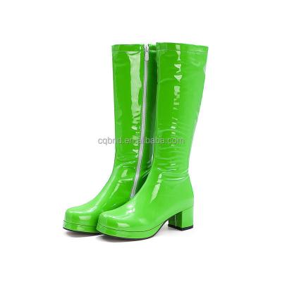 China Fashion Trend Women's Patent Leather Square Toe Platform Green Boots Women's Colorful Zipper Pole Dancing Thick Heel Boots For Ladies for sale