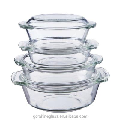 China Pyrex Round Shape Heat Resistant Glass Casserole Set Viable, Casserole Cookware With Pot Cover Bakeware Set for sale