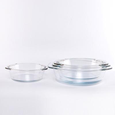 China Sustainable Round Borosilicate Glass Casserole Set, Microwave And Oven Safe Glass Casserole With Cover for sale