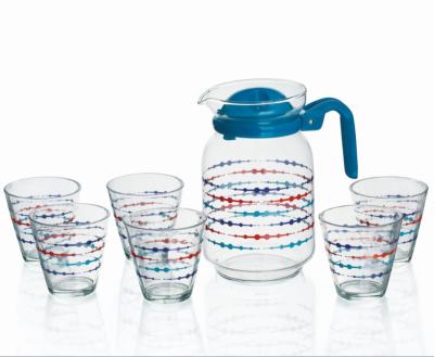 China Minimalist 7pcs Juice Glass Mug Set With Patterns / Water Jug Set for sale