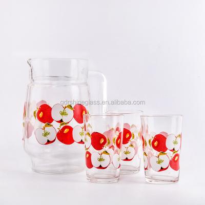 China Minimalist 7pcs Juice Glass Mug Set With Patterns / Water Jug Set for sale