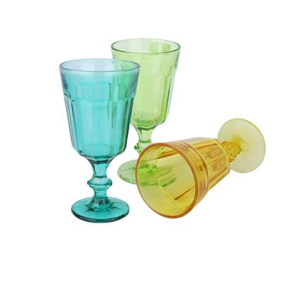 China Eco-friendly Glass Wine Goblet 300ML , Versatile Pressed Pattern Spray Color Customize For Party Hotel Restaurant for sale