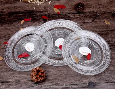 China Sustainable Clear Round Glassware Small Glass Set With Embossing / Crockery Plate for sale