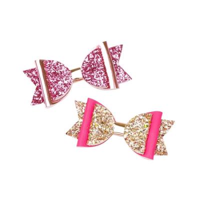 China Hair Accessories Sequin Hair Clips Leather Hair Bows 4 Inch Glitter Dance Party for sale