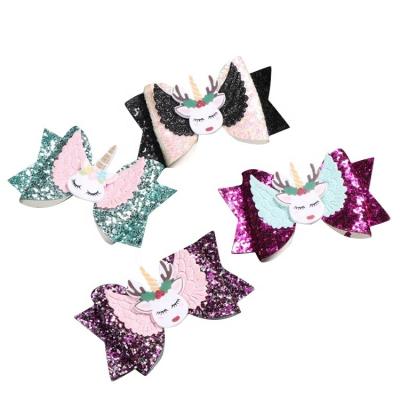 China Glitter Hair Bows For Girls Hot Sale Glitter Big Hair Bows With Clips Baby Hair Accessories Leather Hair Bow for sale