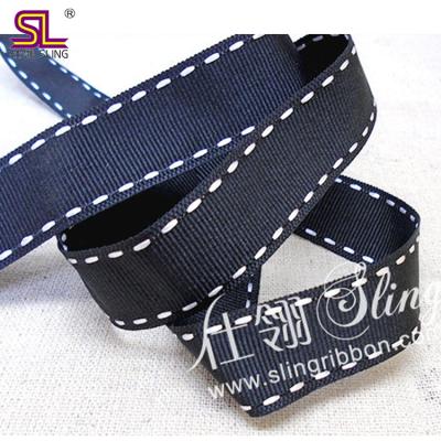 China 7/8 Inch Black Gift Wrapping With White Grosgrain Stitching Ribbon For Wrapping Bows for sale