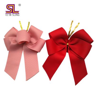 China Factory Professional Customized Floral Printed Satin Grosgrain Pre-Tied / Made Elastic Gift Bows Ribbon for sale