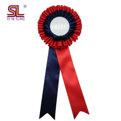 China Sustainable Award Ribbons Rosettes Custom Made With Plastic Center And Hook for sale