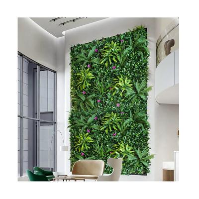 China Olive Leaf Purple Flower Green PE Fence Garden Decoration Pq17 Plant Wall Indoor Outdoor Vertical Plastic Hedge Panel Artificial Plant Wall for sale