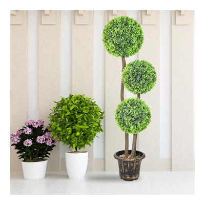 China Plastic Rigged Artificial Grass Ball Leaf Topiary Green Tree Decoration 32 Indoor Outdoor Plant Topiary Bonsai Boxwood Greenery In Pot for sale