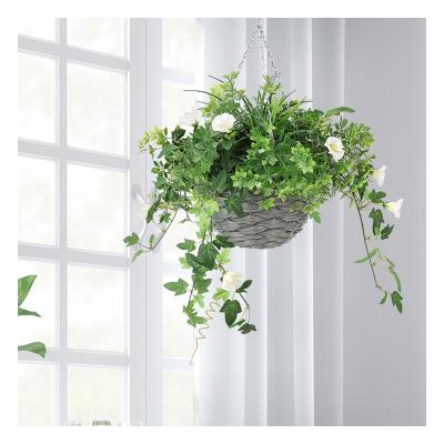 China HL-19 Indoor Outdoor Decoration Flower Wholesale Suppliers Hanging Morning Glory Branch Artificial Natural Flowers Leaf in Rattan Basket for sale