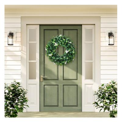 China Indoor Outdoor Decoration Hh-32-2 18 Inch Front Door Boxwood Green PE Leaf Artificial Plastic Hanging Flower Wreath For Garland Home Decor for sale