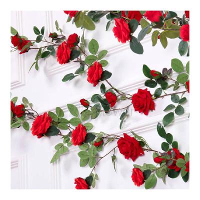 China Wholesale Indoor Outdoor Decoration T-25-29 Multicolor Flower With Green Leaves Ivy Garland Artificial Hanging Rose Vine For Wedding Party Home Decor for sale