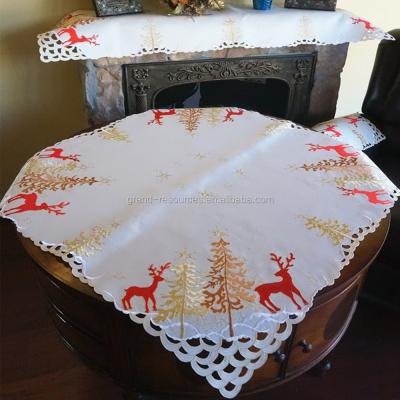 China Plain Polyester Table Cloth Embroidered Holiday Christmas and Easter Table Cloth for sale