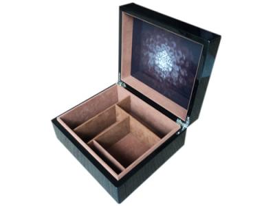 China MDF with paper veneer black painting wood tea box for sale