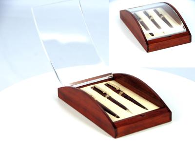 China B1401 Rosewood bottom Acrylic top lid single wood pen box with EVA,Curve Box for 3 pens for sale