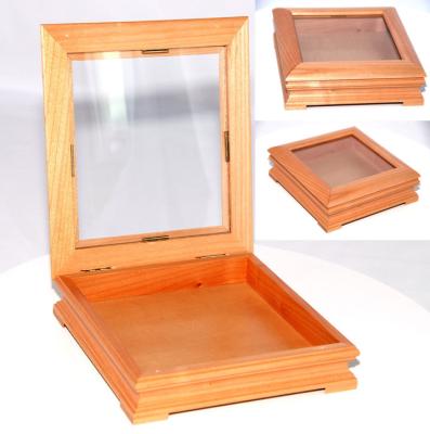 China Solid maple wood box with window on top lid for sale