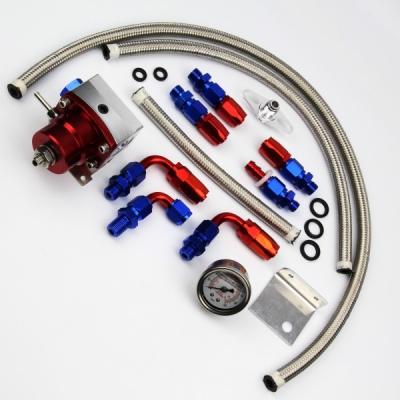 China Most Fuel Injection Engines Adjustable Fuel Pressure Regulator FPR Kit + 0-160 PSI Oil Level Gauge + -6AN Oil Hose Pipe Fitting Red&Blue for sale