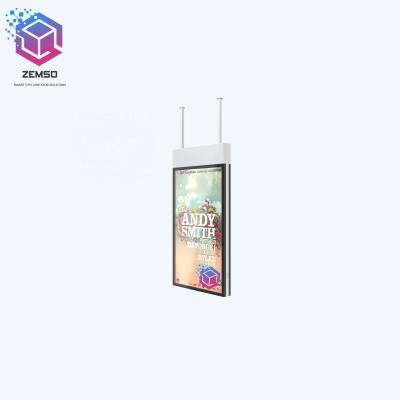 China Indoor Speaking Display Ceiling Mounted Dual Side Hanging LCD Ultra Thin Display Android Advertising Dual Screen Totem Digital Signage for sale