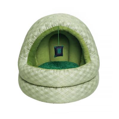 China Sustainable Manji Factory Wholesale Green Pine Yurt Winter Intensification Warm Cat Fluffy Plush Pet Bed for Cat for sale