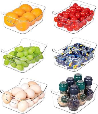 China Viable Clear Plastic Organizer Bins, 6 Piece Food Storage Fridge Bins with Handles, Fridge Storage Containers for sale