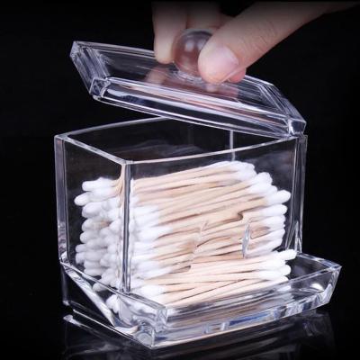 China Transparent Viable Acrylic 2-Piece Holder Cotton Swab Box With Lid, Clear Bathroom Vanity Organizer Storage, NBFTLTOP for sale