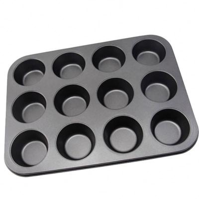 China Sustainable 2 PCS Non-Stick Standard 12 Cup Carbon Steel Household Muffin Trays Black for sale