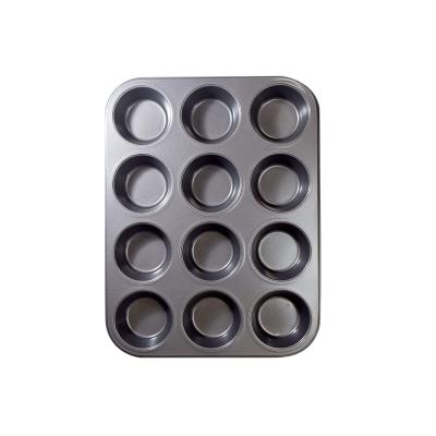 China 109577 Carbon Steel Viable Black Bakeware Custom Non-Stick 12 Cup Roll Pan Non Stick Square Cupcake Baking Tray for sale