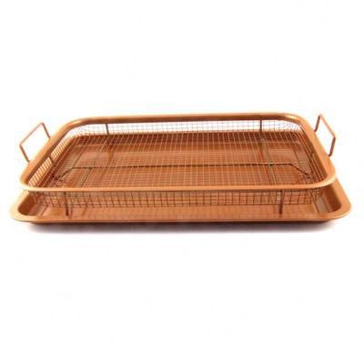 China Sustainable 196553 Turkey Casserole With Stand Non-Stick Coating Large 2 Piece Rotisserie Pan Baking Tray Mesh With Basket Sets for sale