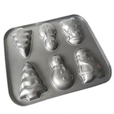 China YJ 189745 Non-Stick Bakeware Carbon Steel Viable Mold, Christmas Tree 6 Cup Cake Muffin Muffin 6 Holes and Santa Pattern for sale