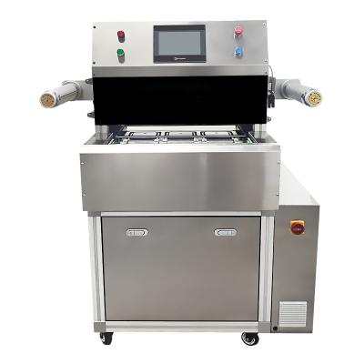 China Food 3 Trays Continuous Sealing Machine Use At Once For Automatic Plastic Tray Packaging for sale