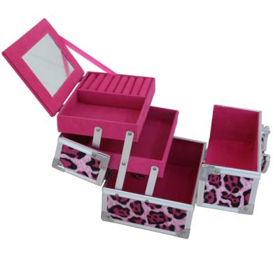 China Women Necessity Makeup Storage Box Cosmetic Travel Organizer Leopard Patern Mirror Double Open for sale