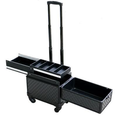 China Aluminum Trolley Case Beauty Box On Wheels 375×225×330 mm With Metal Lock for sale