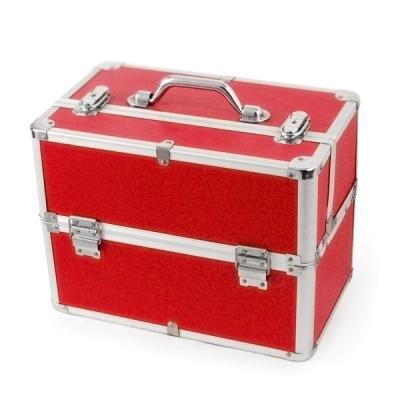 China Flannelette Red Makeup Train Case Travel Cosmetic Organizer Customized for sale