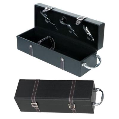 China Portable Black PU Leather Custom Wine Box 36×11×11 Cm For Single Bottle for sale