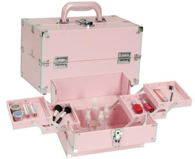 China Female Beauty Travel Aluminium Makeup Case , PVC Pink Makeup Artist Organizer  for sale