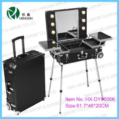 China Professional Black Lighted Makeup Station Cosmetic Makeup Case with Stand for sale