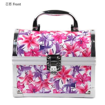 China Arched Mirror Aluminum Cosmetic Case Small Printed Flower Style for sale