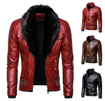 China Waterproof men's punk fur detachable collar rivet pressed leather jacket thick windproof men's cotton car jackets for sale