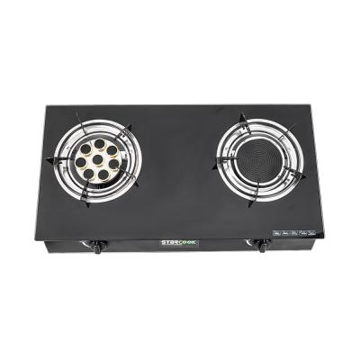 China Car iron leaf 2 burner gas cooktop glass table top gas stove for sale