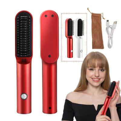 China Battery Powered Fast Ceramic Passionate Electric Hair Comb Professional Ionic Cordless Cordless Hair Brush Straightener for sale