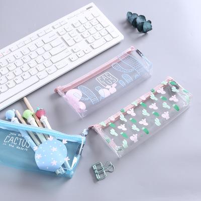 China Fashionable Make Transparent PVC Letter Print The New Square Pencil Case For Girls for sale