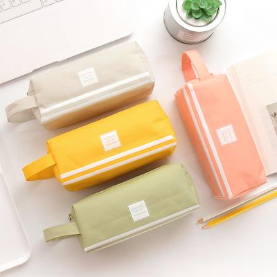 China Schools & Yiwu Candy Simple Color Office Double Layer Large Capacity School Students Pencil Case for sale