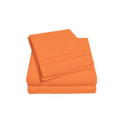 China Home Textiles Anti-Static Fittted Sheets Sheet Sets 90gs Polyester Microfiber Brush Cloth Sheet Orange Linens 4pcs Set for sale